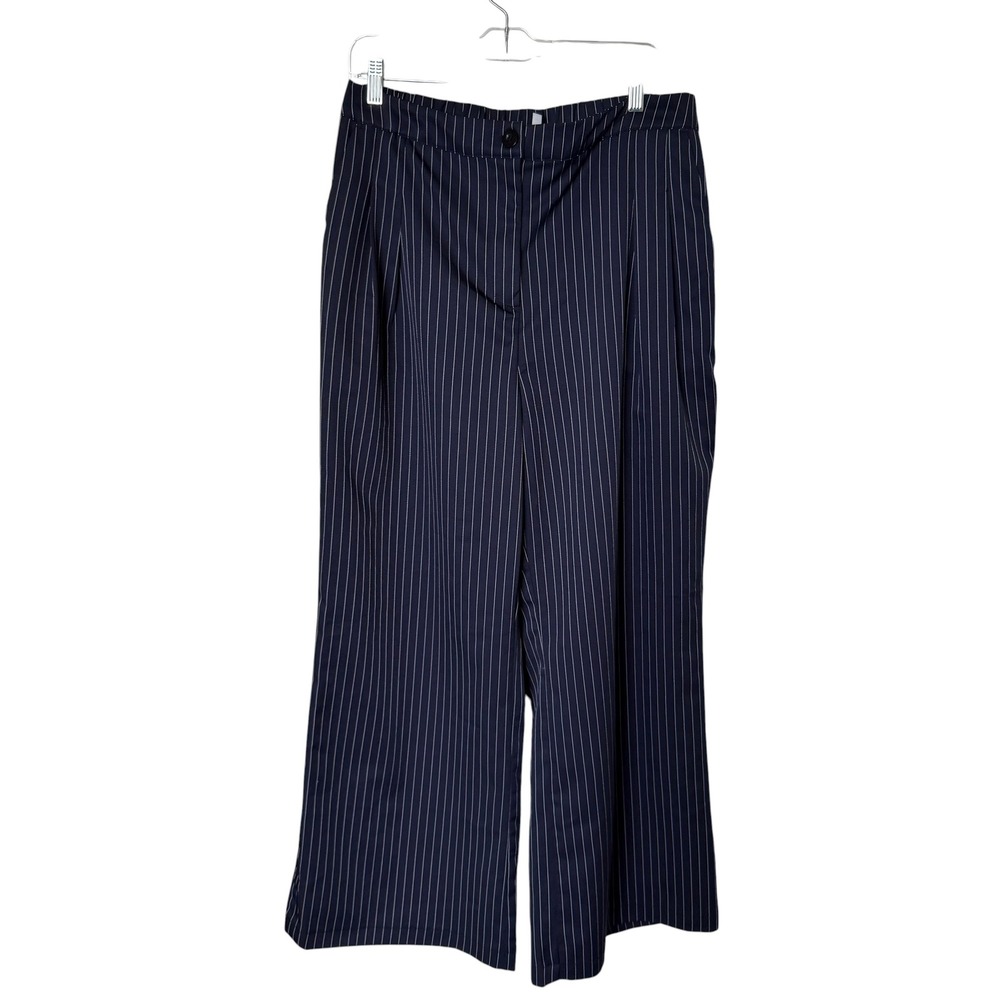 Halara Wide Leg Trousers Women XL Navy Blue Excellent Pinstripe High Rise Pants